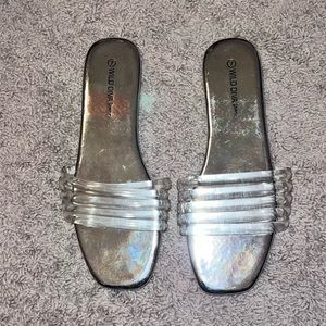 Silver slip-on sandals